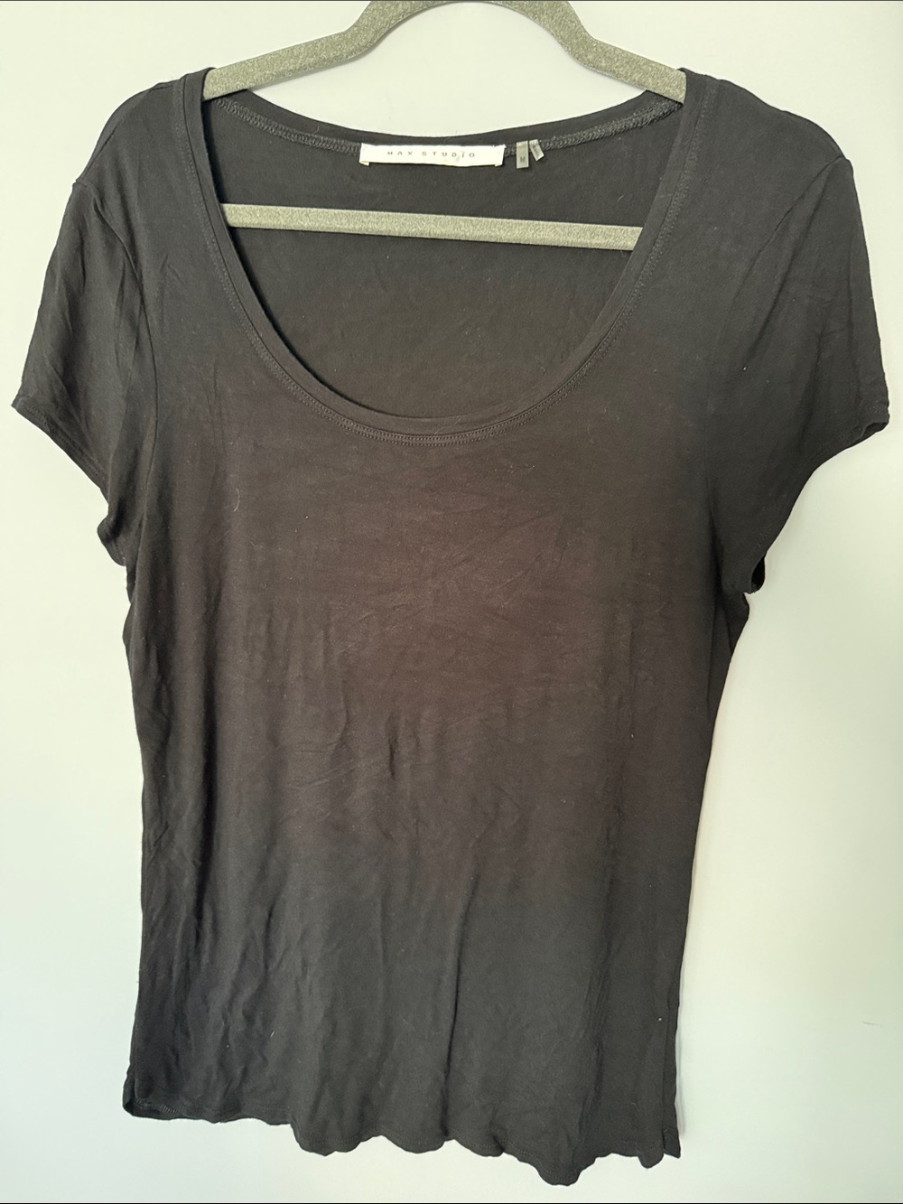 Max Studio Black Scoop Neck Short Sleeve Tee - Minimal